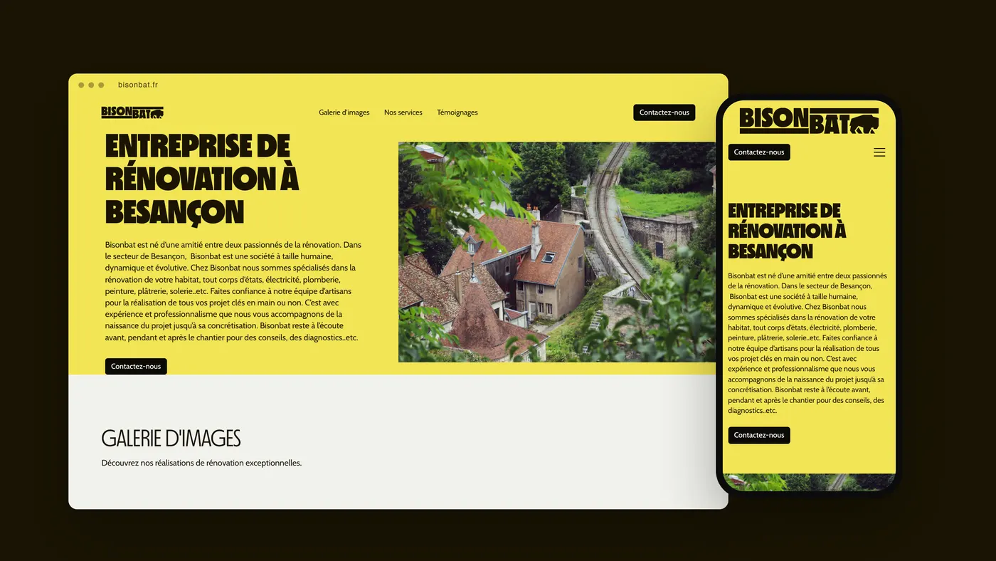 Le site de BisonBât, sur ordinateur et sur téléphone